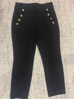 Womens Black Stretch Ponte Pants with Gold Buttons